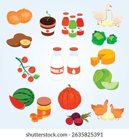 Farmers market isometric set with isolated images of organic farm products for sale on blank background vector illustration retail colorful green nutrition vegetable organic food fresh produce