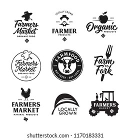 Farm Logotypes Set Retro Farm Fresh Stock Vector (Royalty Free ...