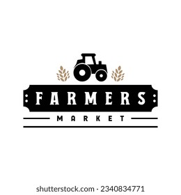 Farmers market logo template vector objects set. Logotypes or badge designs. Trendy retro style illustration, natural organic farm product food, rooster, cow head and mill silhouette.