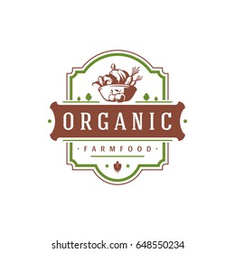 Farmers Market Logo Template Vector Illustration. Farmer Logotype Or Badge Design. Trendy Retro Style Farm Natural Organic Products Food Silhouette.