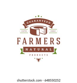 Farmers market logo template vector illustration. Farmer logotype or badge design. Trendy retro style farm natural organic products food silhouette.