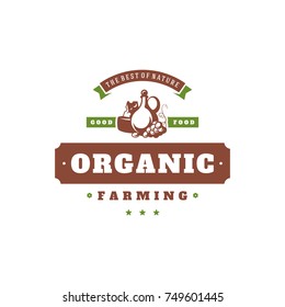 Farmers market logo template vector illustration. Farmer logotype or badge design. Trendy retro style farm natural organic products food silhouette.