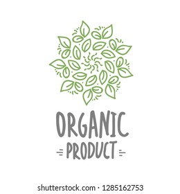 Farmer's market logo templates vector objects. brush lettering. Vector food label. Hand drawn Organic product. green leaves, calligraphy. for healthy markets vegetarian restaurant, cafe, bakery menu.