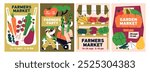 Farmers market poster set. Organic agriculture produce festival, natural eco vegetables fair with local farm food, inviting card designs. Fresh harvest store promotion. Flat vector illustration