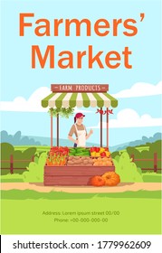 Farmers Market Poster Template. Seasonal County Fair. Sell Vegetable. Commercial Flyer Design With Semi Flat Illustration. Vector Cartoon Promo Card. Local Production Advertising Invitation