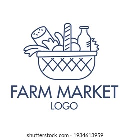 Farmer's market. Stylish design. Grocery basket icon