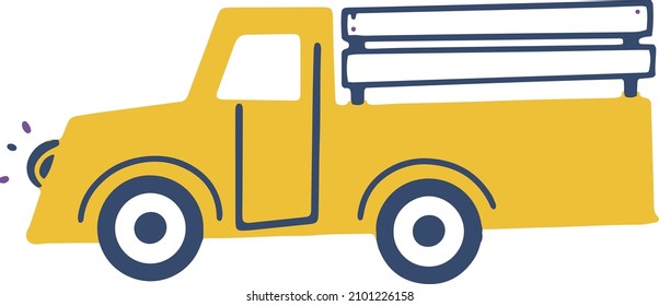 Farmer's Market Themed Vector Illustration of the old school Farmer's yellow Pickup Truck for Your Poster Flyer Invitation Postcard Banner Design.

