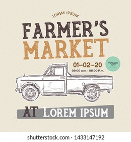 Farmer's Market Themed Vintage styled Vector Illustration of the old school Farmer's . Hand draw sketch vector.