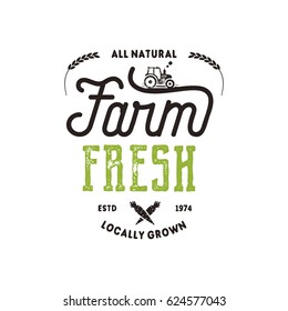 Farmers Market typography badge. Fresh and Local product logo template. Typographic eco farm insignia in black and green style. Isolated on white background. Vector patch.