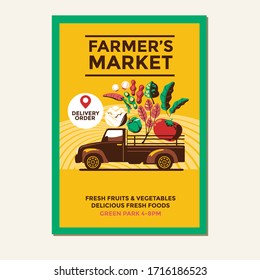 Farmer's Market Vector Illustration of Farmer's Pickup Truck for Poster Flyer Invitation