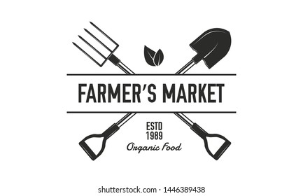 Farmer's market vintage logo template. Farm emblem, label, badge. Natural and organic products logo.