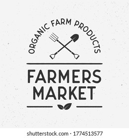 Farmers market vintage logo. Farmers Market template logo with shovel and pitchfork. Farm icons isolated on white background. Shovel and pitchfork icons. Vector illustration