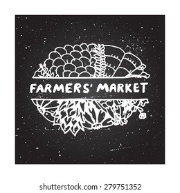 Farmers market - zentangle element on chalkboard background