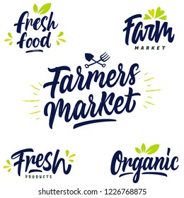 Farmers market,fresh food and organic lettering logo,labels and badges for food market, ecommerce, organic products promotion and healthy life.   