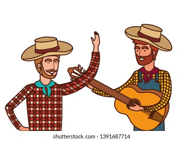 farmers men with musical instrument