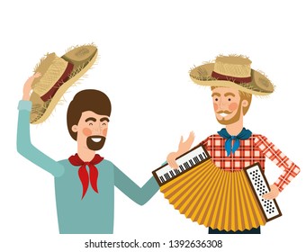 farmers men with musical instrument