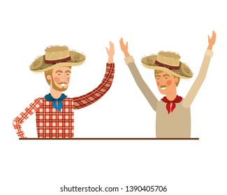 farmers men talking with straw hat