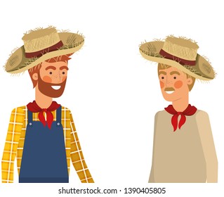 farmers men talking with straw hat