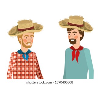 farmers men talking with straw hat