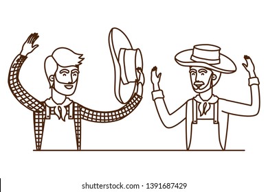 farmers men talking with straw hat