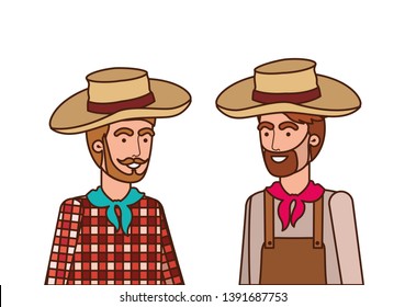 farmers men talking with straw hat