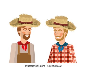 farmers men talking with straw hat