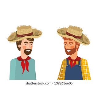 farmers men talking with straw hat