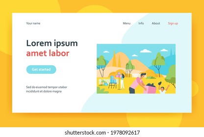 Farmers picking harvest in garden isolated flat vector illustration. Autumn season, fruits in crate and people on plantation. Agriculture and farm concept