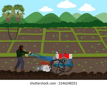 Farmers plowing plots of land.