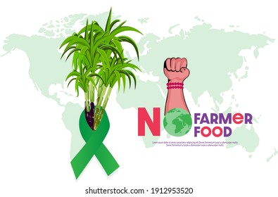 Farmers protest concepts: The human hand rises above No farmers, no food Advertisement design or Poster or Banner or Card Design. Vector illustration 