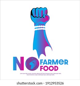 farmers protest concepts: The human hand rises to the top neon sign. no farmers no food Advertisement design. Vector illustration in neon style. 