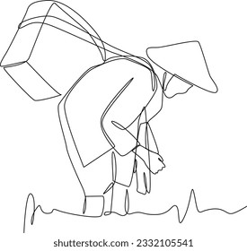 Farmers reap the crops drawing by simple continuous line. farmer minimalist concept. vector animation, vector, single line.