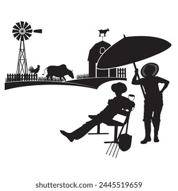 Farmers are resting and relaxing. Vector illustration