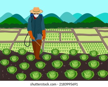 Farmers spraying chemicals on vegetables. svg