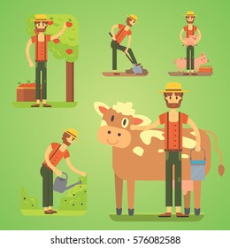 farmers using agricultural tools. Set farmer vector illustration