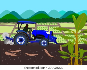 farmers are using tractors to plow the fields.