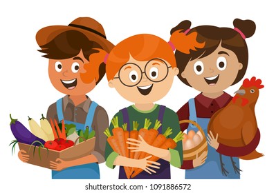 farmers , vegetables , carrots , chicken, eggs, vector