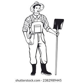 farmers who are ready to farm carrying long screws (black and white)