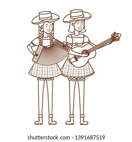 farmers women with musical instruments