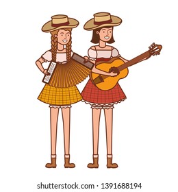 farmers women with musical instruments