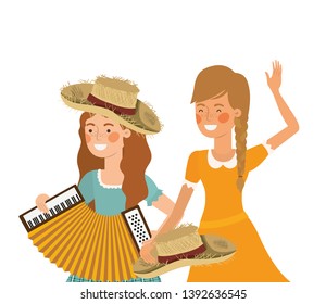 farmers women with musical instruments