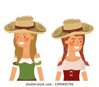 farmers women talking with straw hat