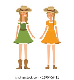 farmers women talking with straw hat