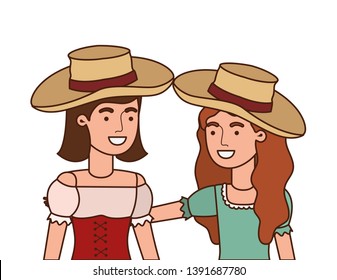 farmers women talking with straw hat
