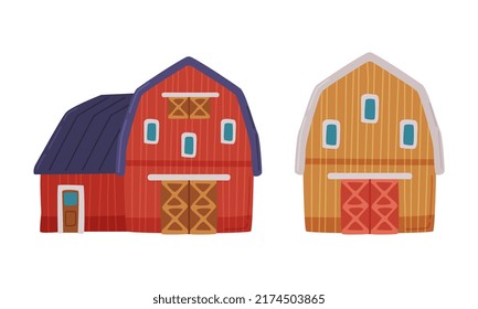 Farmhouse and barn. Traditional agricultural rural buildings cartoon vector illustration