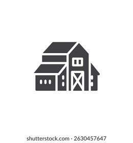 Ícone do vetor da fazenda ou do celeiro. sinal plano preenchido para conceito móvel e web design. Ícone de glifo da casa da fazenda. Símbolo do edifício do campo, ilustração do logotipo. Gráficos vetoriais