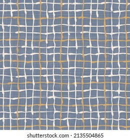 Farmhouse blue seamless check vector pattern. Gingham baby color checker background. Woven tweed all over print. 