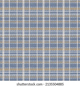 Farmhouse blue seamless check vector pattern. Gingham baby color checker background. Woven tweed all over print. 