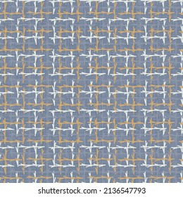 Farmhouse blue seamless check vector pattern. Gingham baby color checker background. Woven tweed all over print. 