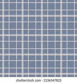 Farmhouse blue seamless check vector pattern. Gingham baby color checker background. Woven tweed all over print. 